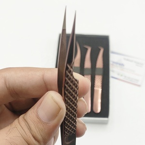 Embouts de fibres professionnels Plasma or rose vente en gros ensemble de pinces à cils Diamond Grip Extension de cils Logo personnalisé durable - Product Image 4