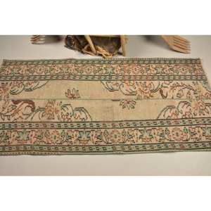 Tapis en laine vert Beige classique 2.9X6 pieds Vintage turc tissage plat Patchwork motif pour salon couloir décorations Latex - Product Image 3