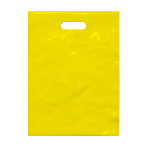 Bolsa de Compras Ecológica de Plástico Amarillo MDPE Reforzado con Asa Troquelada y Fuelle Tejido - Product Image 1