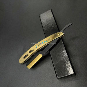 มีดโกนหนวดตรงแบบกำหนดโลโก้เองได้ ขายดีที่สุด ผลิตจากสแตนเลส ใบมีดสีดำทองเปลี่ยนได้ สำหรับโกนหนวดแบบเปียก ขายส่ง - Product Image 1