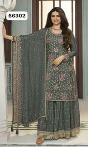 Heavy Chinon y bordado Multi Work Salwar Kameez Palazzo Suit para ocasiones especiales de India Export - Product Image 6