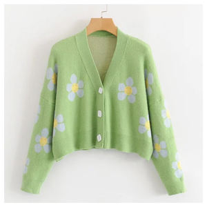 Cardigan en laine pour femmes, motif floral, tendance personnalisée, OEM, qualité supérieure, style universitaire grec, pulls brillants, fraternité - Product Image 1
