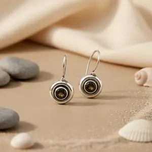 Boucles d'oreilles pendantes en argent 925 avec quartz fumé pour femmes, produit cadeau tendance - Product Image 3