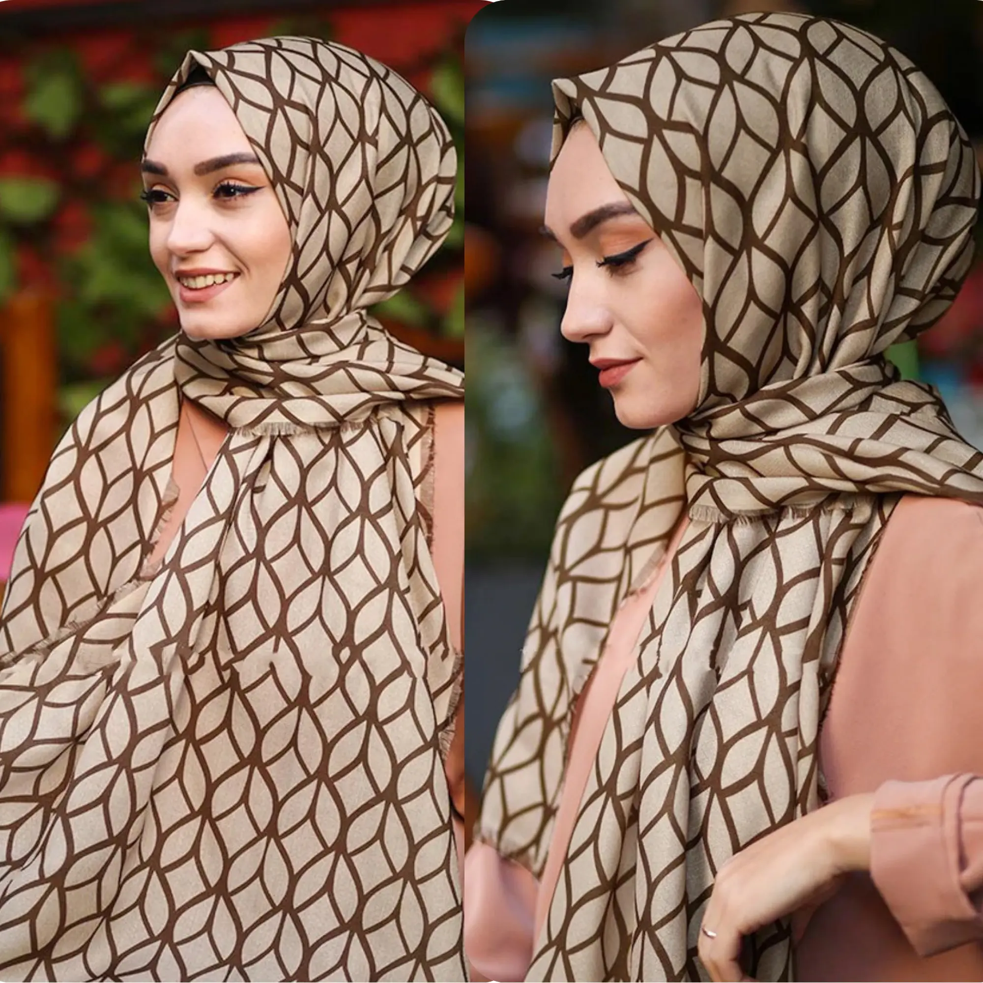Pakaian Sehari-hari Lembut Katun Pashmina Cetak Geometris Baru Desain Jilbab Jilbab