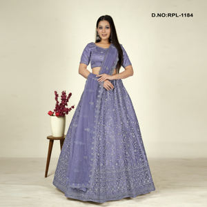 Designer Net Lehenga Choli with Intricate Sequin Embellishment, Sheer Dupatta and Elegant Flared Silhouette for <b>Party</b> Wear - Product Image 2