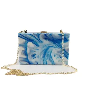 Unique Hand Made Resin Collection Clutch Purse Flower Decoration Baby Gold Color Resin Clutch Purse Box Clutch Bag