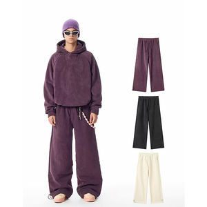 Ensemble sweat à capuche oversize et pantalon de survêtement large en molleton épais pour femme, avec logo brodé personnalisé, motif uni, idéal pour l'hiver - Product Image 2
