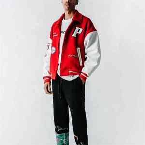 2024 High Street Style veste universitaire en laine personnalisée pour hommes col montant avec lettre motif printemps saison veste - Product Image 2