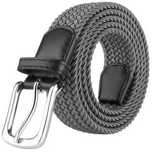 Custom Logo Men's Black Adjustable Braided Stretch Leather End Tip <b>Elastic</b> Stretch <b>Belt</b> - Product Image 1