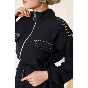 Ensemble de 2 pièces en lin zippé orné de pierres, noir - Product Image 2