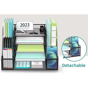 Organisateur de bureau en métal à 5 niveaux avec porte-revues, montage facile, dimensions 15,94x12,1x11 pouces - Product Image 4