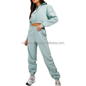 Ensemble de deux pièces en polaire pour femmes-Hiver-Sports-Costume chaud décontracté-Sweatshirts à fermeture éclair et pantalons-Survêtements - Product Image 4