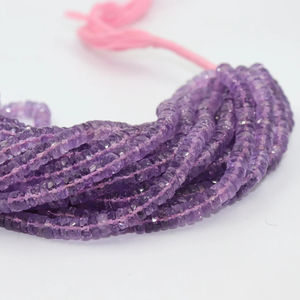Perles en forme de pneu à facettes en améthyste rose perles de coupe de roue en améthyste fabrication de bijoux perles en vrac de pierres précieuses brins de 16 pouces - Product Image 1