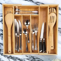 Organisateur de cuillères coulissant en bambou à 5-7 compartiments 30x34cm avec pinces pour casseroles et repose-cuillères, écologique, compatible micro-ondes, pour la cuisine