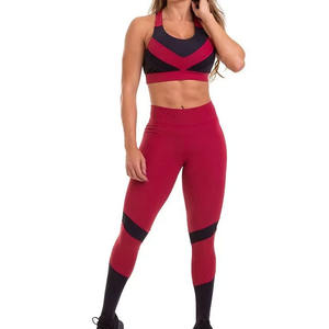 Venta caliente Color Block Yoga Set cuenta con un Sujetador deportivo de alto apoyo y Leggings Levantamiento de glúteos Venta al por mayor Conjunto de 2 piezas para entrenamiento de gimnasio - Product Image 1