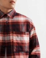 Kemeja Flanel Lengan Panjang Kasual Pria 100% Katun Bernapas Kerah Lipat Kancing Tunggal Pola Polos Rajutan Tenun Dicuci