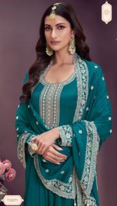 La mayoría de las ventas Kuleesh Blaze Anarkali vestido Chinon seda con bordado trabajo para suministro al por mayor - Product Image 2