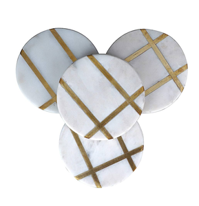 Posavasos de estilo de mármol y latón Posavasos de aislamiento térmico geométrico moderno de piedra natural para taza de vidrio taza bebidas más vendidas - Product Image 6