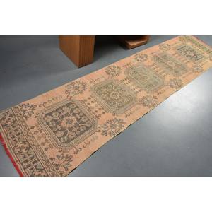 Alfombra de lana turca Vintage de 26x10,9 pies, diseño de retales Beige y verde, tejido plano, alfombra para sala de estar con respaldo de látex - Product Image 2