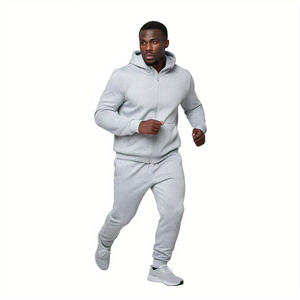 Manufacturers OEM Drop Shoulder Plain Heavyweight 500gsm French Terry Fleece <b>Jacket</b> Men's Zip up Hoodie Tracksuits for Men - Product Image 2