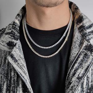 Plata Blanca Rosa chapado en oro helado cadena joyería tenis gargantilla collar hombres Hip Hop 4MM diamante tenis cadena para mujeres - Product Image 5