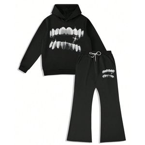 Ensemble sweat à capuche imprimé en polyester unisexe de haute qualité avec logo personnalisé technique du strass respirant grande taille pour les commandes en gros d'automne - Product Image 1