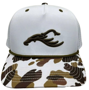 Vente en gros Logo brodé personnalisé Camo Print Canvas Trucker Hat Rope Detail 5-Panel Baseball Caps ODM Cycling Sports Headwear - Product Image 1