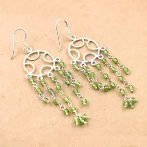 Boucles d'oreilles pendantes vintage en argent 925 avec pierre précieuse vert péridot, perle d'eau douce, améthyste, diamant, jolies boucles d'oreilles pendantes, bijoux - Product Image 2