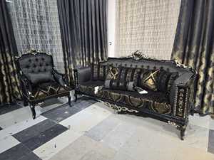 ชุดโซฟาไม้สไตล์ยุโรปโบราณที่ทันสมัยโซฟา2ตัว4เก้าอี้โต๊ะกลาง1โต๊ะไม้แกะสลักด้วยมือสำหรับใช้ในโรงแรมขายส่ง - Product Image 2