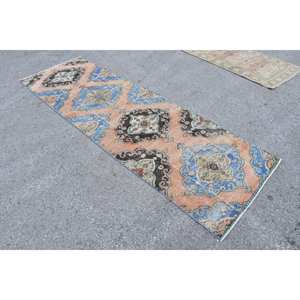 พรมตุรกีสีส้มน้ำเงิน9.4ft วินเทจ3ชิ้นแบบคลาสสิกหญ้าทะเลขนสัตว์สำหรับห้องโถงห้องยางรูปสี่เหลี่ยมผืนผ้า - Product Image 2