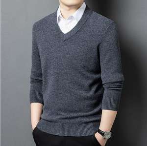 Pull d'hiver pour homme, col en V, chaud, 100% coton, logo frontal, anti-boulochage, épais, personnalisable - Product Image 3