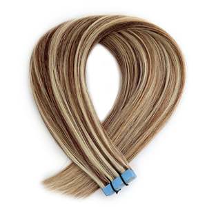 Extensions de cheveux à bandes adhésives, 25 pièces, mélange brun moyen et blond platine, cheveux humains Remy, 8-28 pouces - Product Image 1