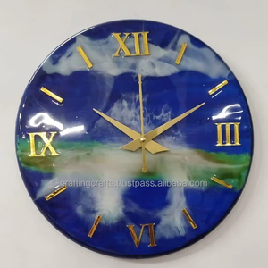 Horloge murale en résine époxy Ocean Wave Décor bleu et blanc unique pour décoration murale de style religieux pour la maison côtière - Product Image 1