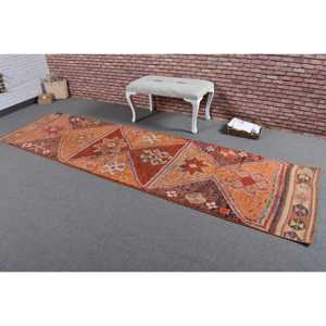 พรมตุรกี, พรมวิ่งขนาด 3x11.1 ฟุต, พรมวินเทจสีส้มน้ำตาลลายพรางทำจากขนสัตว์ - Product Image 2