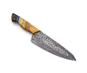 Cuchillo de Caza y Camping Profesional Personalizado OEM al por Mayor, de Acero de Damasco Premium, con Punta de Gota, Mango de Madera, Estilo Bowie - Product Image 3