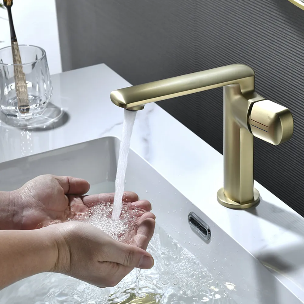 Faucet one Hole Mixer Tap Deck Mount Brushed Gold Tap Single Handle Lavatory Basin Vanity Sink Faucet