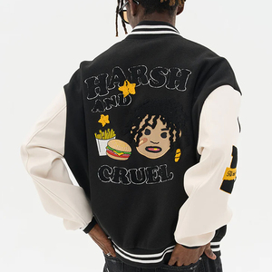 แจ็กเก็ตเบสบอลแขนหนังของผู้ชายแจ็กเก็ตผ้ากำมะหยี่ปักโลโก้ออกแบบได้ตามต้องการ - Product Image 3