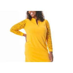 Abito tubino comodo da donna Kasper con maniche in pizzo, giallo, taglia media - Product Image 2