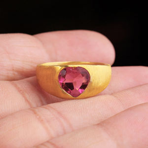 Anillo de plata con piedra rosa en forma de corazón oro Vermeil 925 conjunto de bisel de plata esterlina anillo ajustable anillos de piedra de nacimiento hechos a mano - Product Image 4