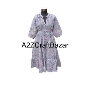 Vestido Midi Himanshi 100% Algodón Puro para Mujer, Hecho en India, Elegante, Cómodo, Informal, para Fiestas de Verano, Premium, Natural, Lavado en Seco - Product Image 2