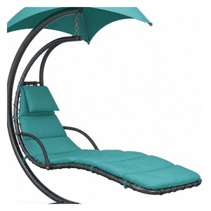 Chaise longue suspendue moderne pour patio extérieur avec auvent, structure en acier inoxydable, siège rembourré pour jardin, cour et hôtel - Product Image 4