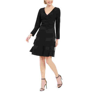 Abito da donna R&M Richards nero a campana, a maniche lunghe, scollo a V, lunghezza al ginocchio, taglia 10 Petite, per la carriera - Product Image 1