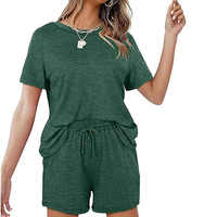 Set atasan dan bawahan wanita model two-piece, bahan katun 100%, nyaman,  potongan ramping,  breathable, cepat kering, cocok untuk grosir.