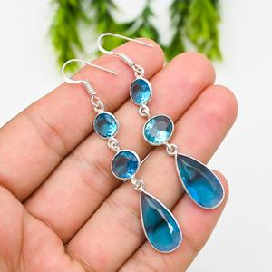 High Quality Elegant Topaz Gemstone 925 Silver Plated Statement <b>Earrings</b> For Bridal Use Available at Reasonable Price - Product Image 4