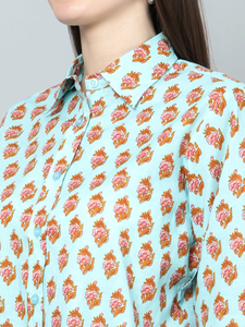 Débardeur en coton floral imprimé à la main ARYA pour femmes, vêtement d'extérieur respirant en tricot avec broderie boutonnée, style décontracté - Product Image 5