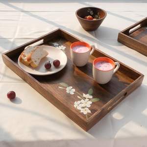 Plateaux de service rectangulaires en bois écologiques, décor de service naturel de qualité supérieure, plateau de service à dessert empilable disponible - Product Image 5