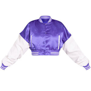 Veste universitaire tendance pour femmes avec logo personnalisé, manches en cuir imprimées brodées et respirantes, coupe ajustée 2025 - Product Image 5