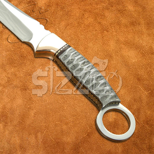 Hermosa hoja fija de acero D2 hecha a mano, cuchillo de caza para acampar con Funda de cuero, mango de cobre de Damasco, regalo para él - Product Image 4