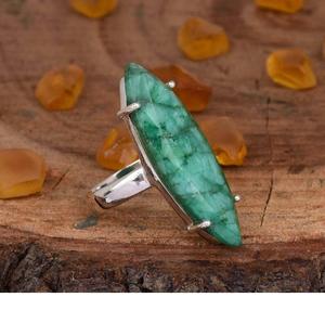 Anillo bohemio cristiano Esmeralda Plata de Ley 925 Ajuste de Punta hecho a mano Declaración DE BODA Regalo de piedra natal para ella - Product Image 4