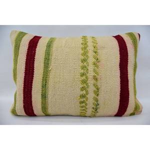 Almohada Kilim Patchwork de lana Beige, cojín decorativo de lujo de 16x24 pulgadas, patrón esponjoso Vintage portátil para ropa de cama para Navidad - Product Image 1